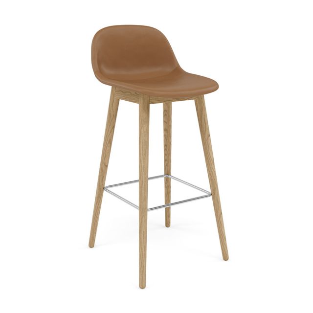 Muuto Upholstered Fiber Bar Stool with Backrest - Wood Base