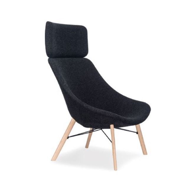 Lapalma Auki S115P Four Legged Wood Base Lounge Chair with Headrest